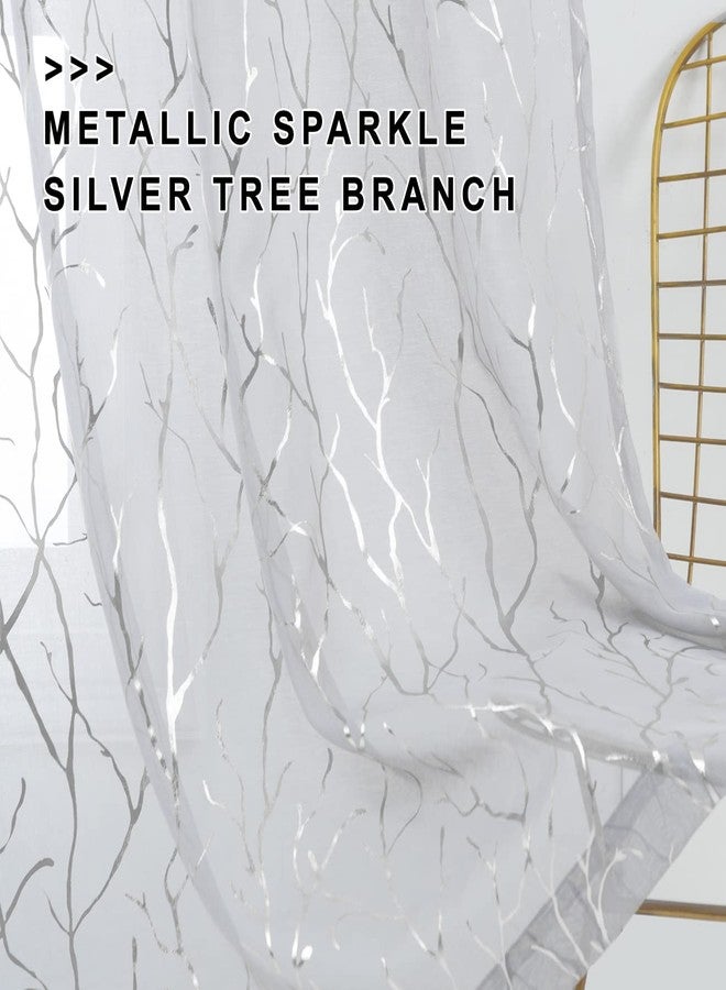 FINECITY Tree Branch Silver Sheer Curtains for Living Room - Metallic Silver Tree Pattern Grey Curtains 84 Inch Length for Bedroom Rod Pocket Sheer Tree Curtains, 52 x 84 Inch, 2 Panels, Grey - Image 4